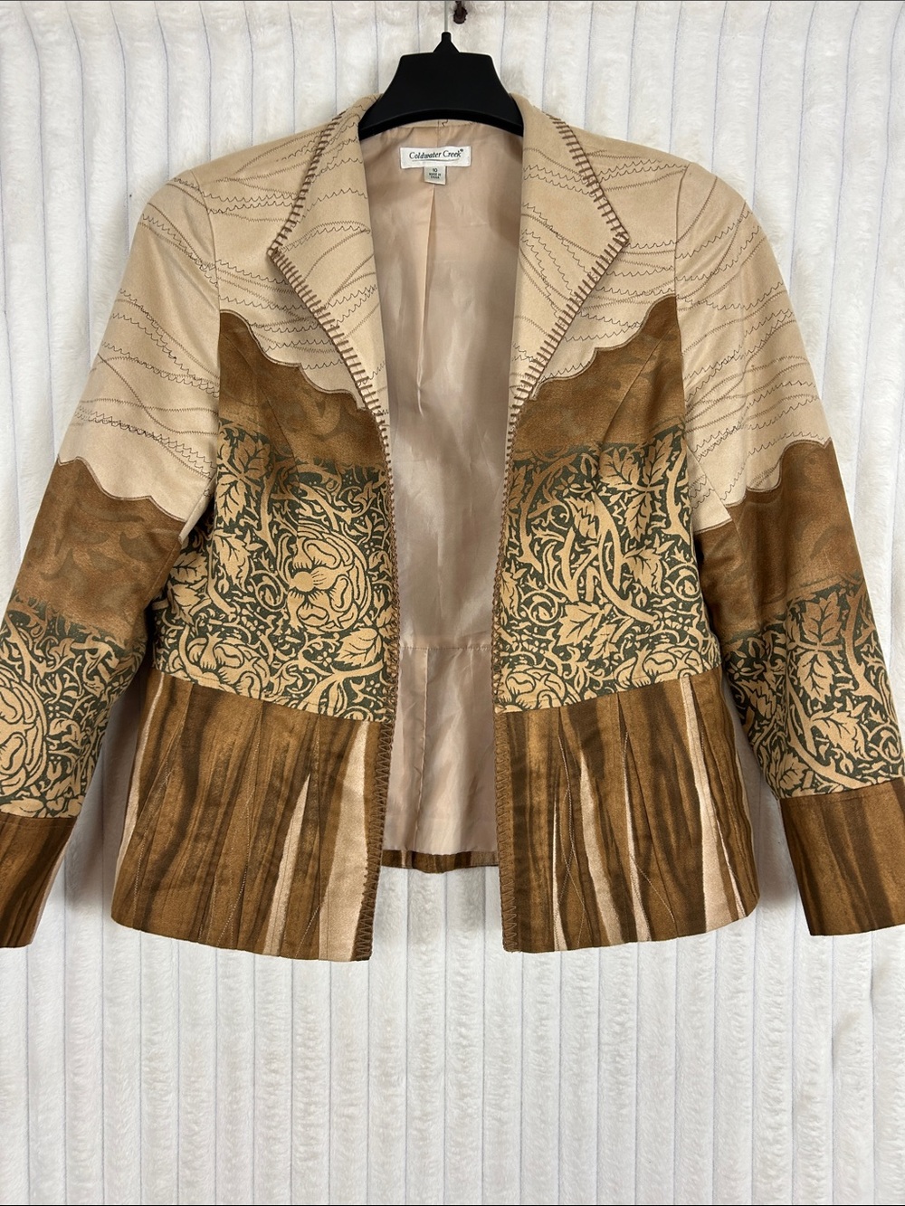 Coldwater Creek Brown Beige faux-suede mixed-media western flair look blazer 10